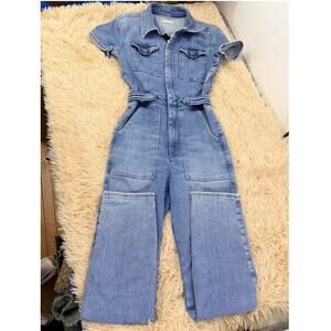 Good American Denim Jumpsuit Size 1 Blue Utility Straight Leg